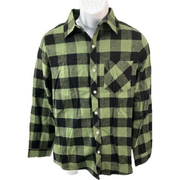 NWB SANGTREE Mens Long Sleeve Flannel Plaid Button Olive Green shirt -Small - Picture 1 of 8